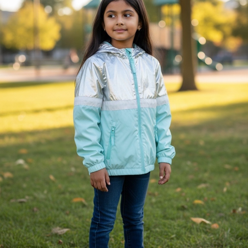 London Fog Silver and Light Teal/Misty Teal Kids Raincoat